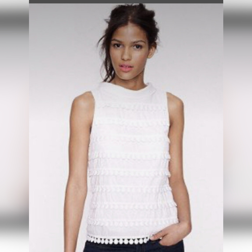 J. Crew White Pom Pom Shell